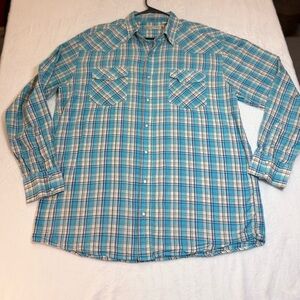 Roper Men's Turquoise and White Plaid Button Down Shirt